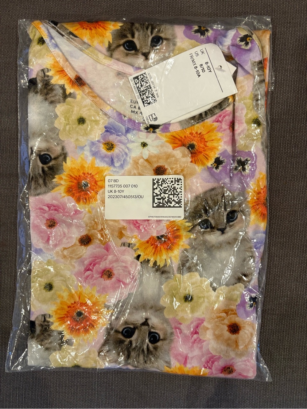 NWT Girls Floral & Kitten Print Dress- Multicolor